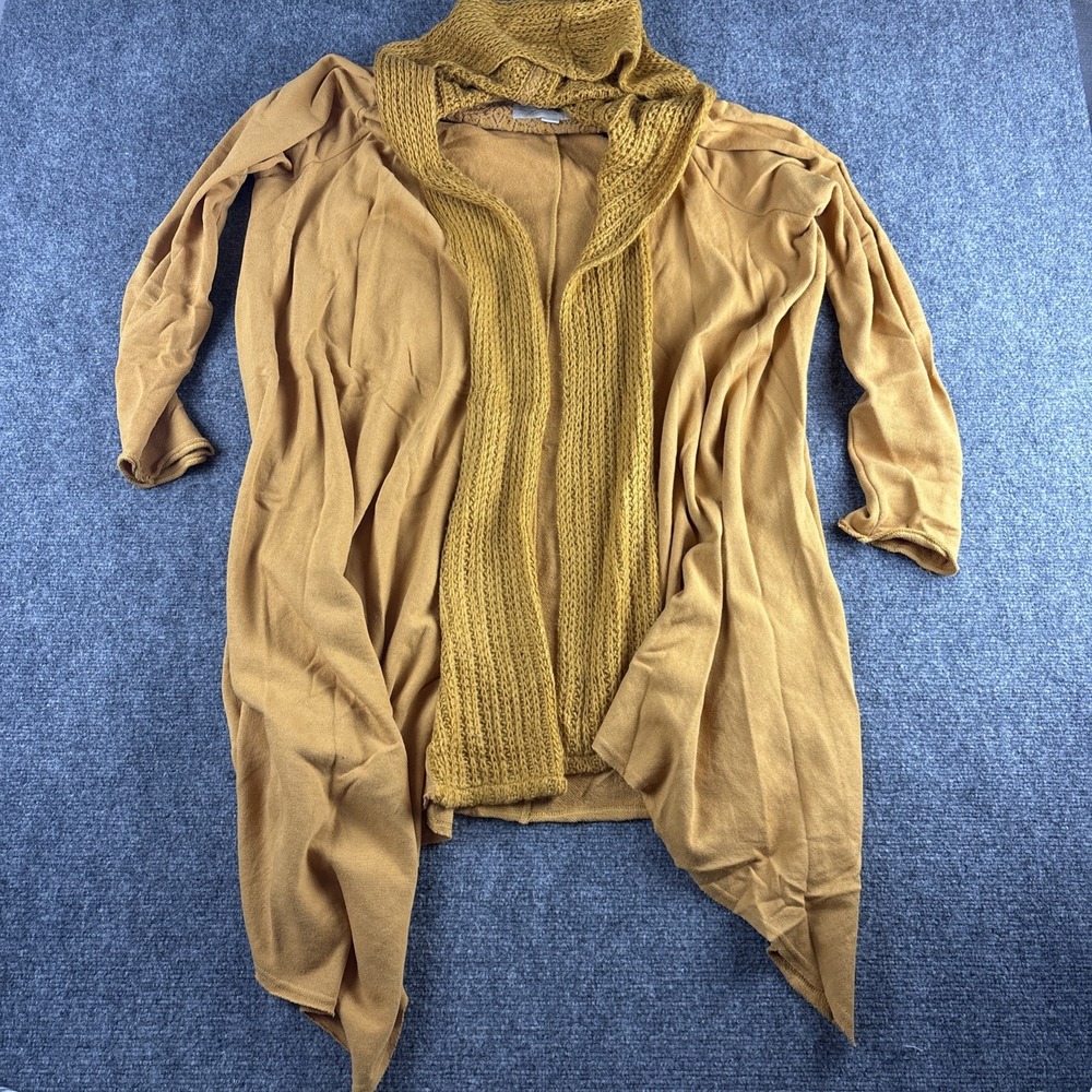 Evys Tree Hooded Cardigan Sweater Women's Large Gold Mixed Knit Luxury
